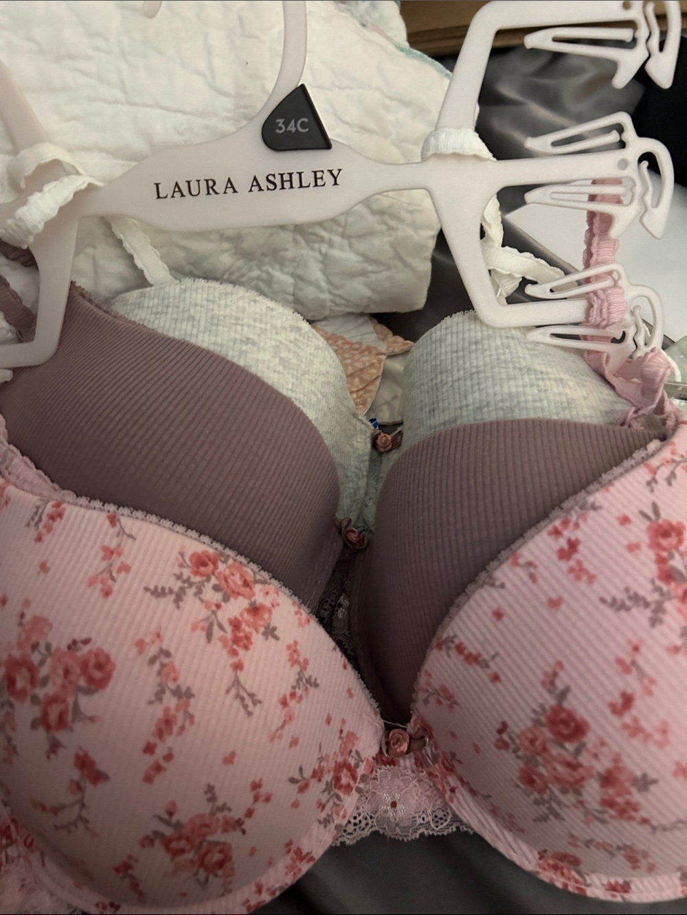 Laura Ashley Pink Floral & Mauve Lined Push-Up Bra